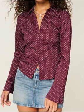 Hollister Burgundy Polka Dot Button-Down Shirt